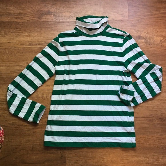 J. Crew Tops - J. Crew Green & White Striped Long-Sleeve Turtleneck Tee